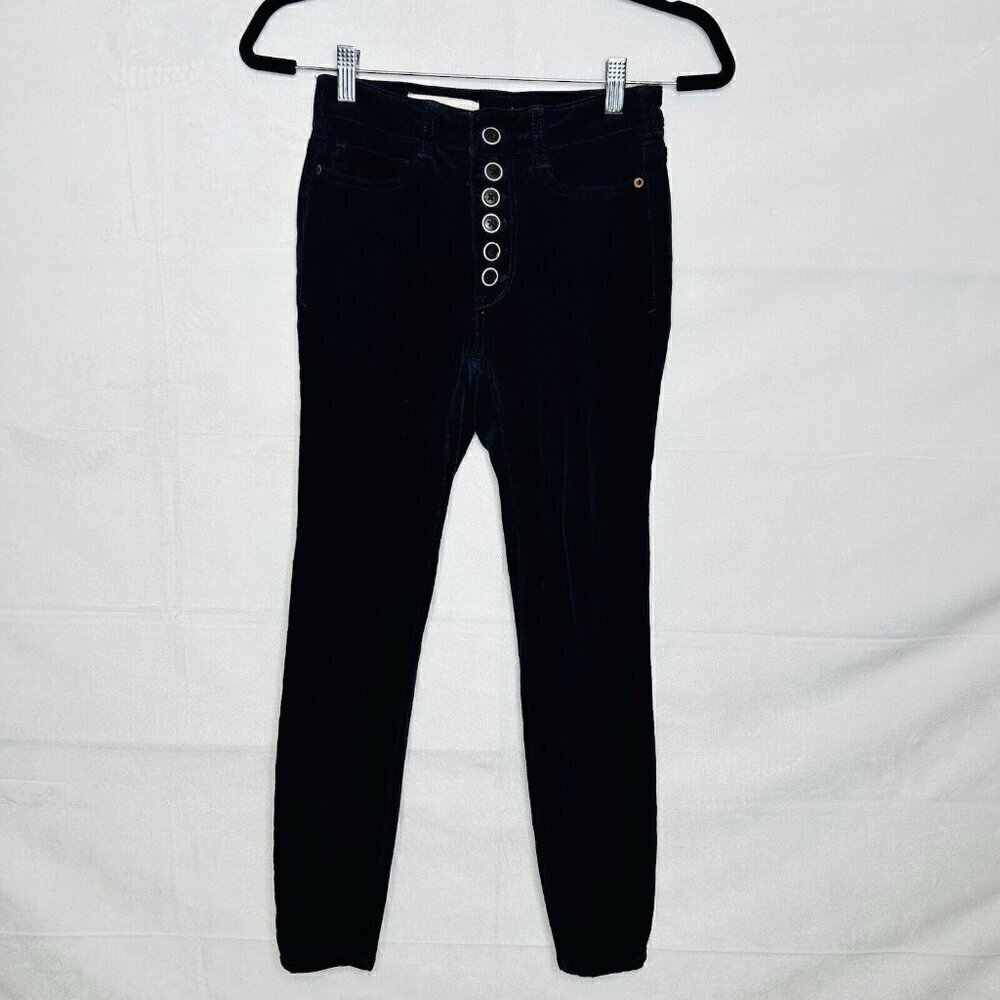 PILCRO Anthropologie Corduroy Pants Navy Blue Sz 25 Button-Fly High Rise Skinny